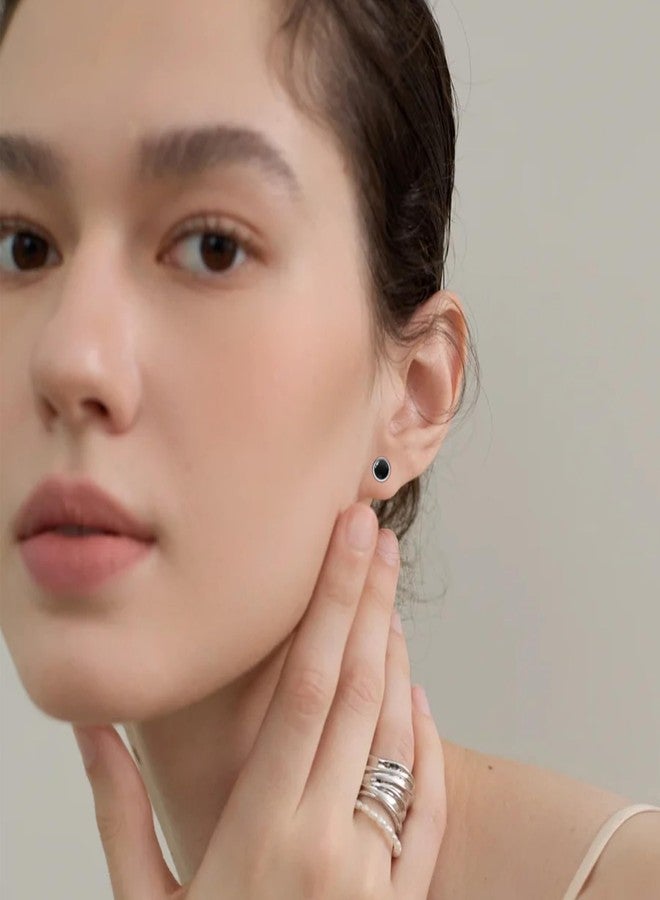 BLISI Black Onyx Pure Titanium Stud Earrings 4mm Natural Stone Women Earrings Hypoallergenic Gemstone Earring for Sensitive Ears 20G - Image 3